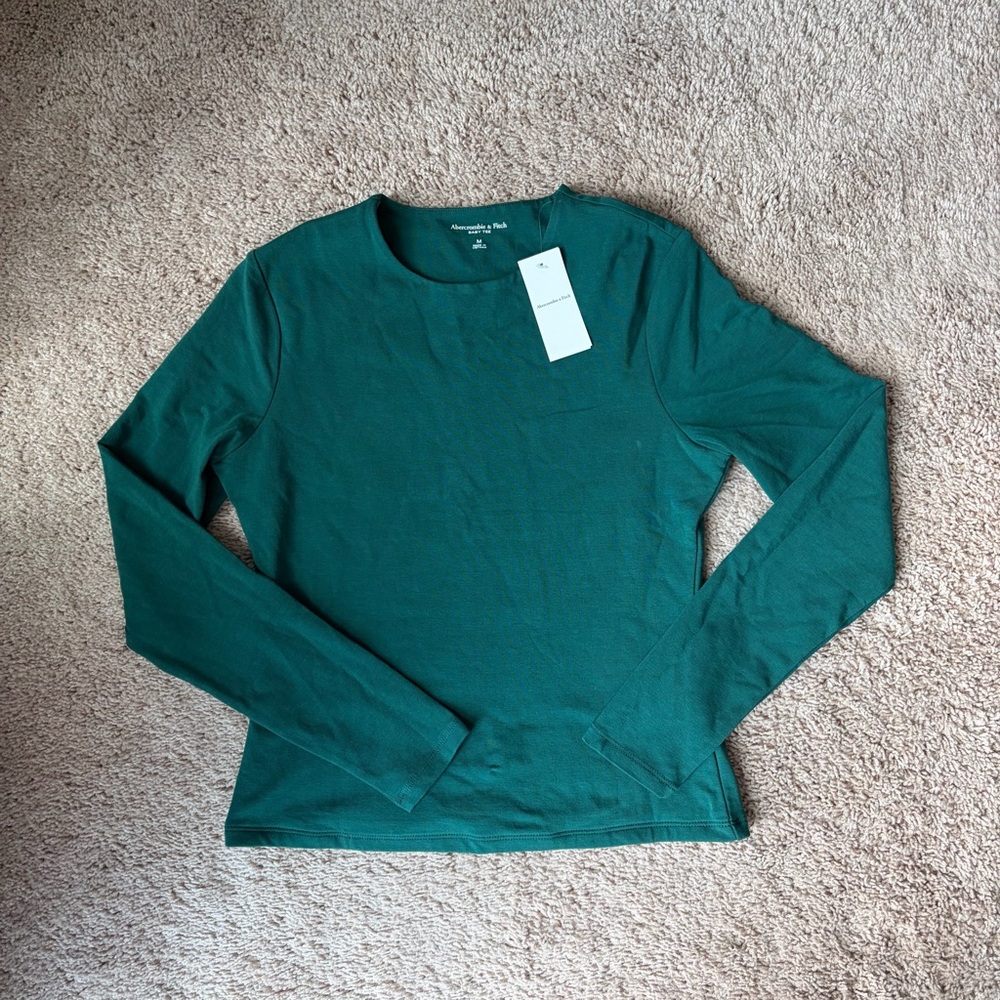 Abercrombie Women’s Double-Lined Long-Sleeve Baby Tee | Juniper | Size Medium
